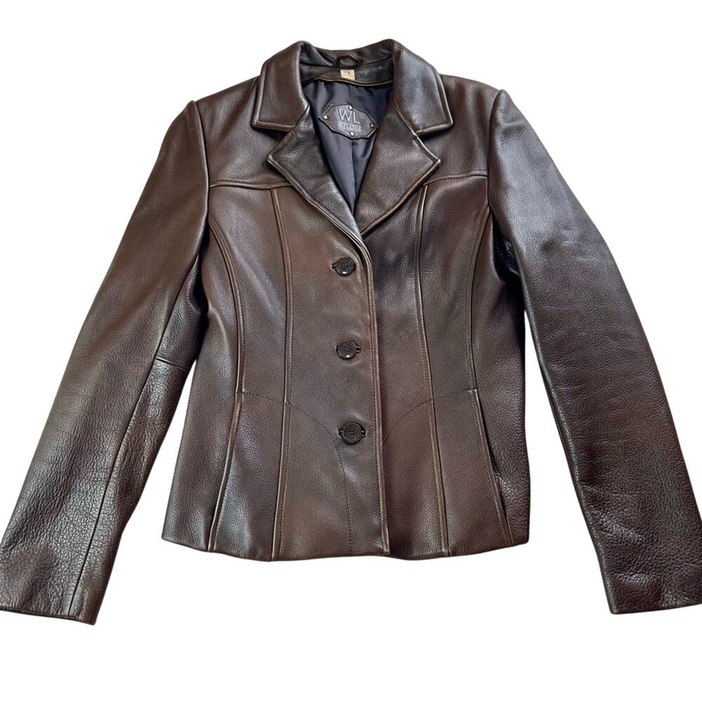 Wilson’s Leather Maxima Jacket Button Front Collar Pockets Lined - BROWN